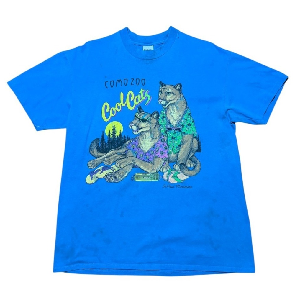 Vintage 80s Distressed Como Zoo Cool Cats Minnesota Mountain Lion Nature T-shirt